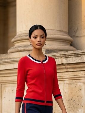 EUC Cable & Gauge Women’s along Sleeve Red Zip Sweater - Size Large Petite